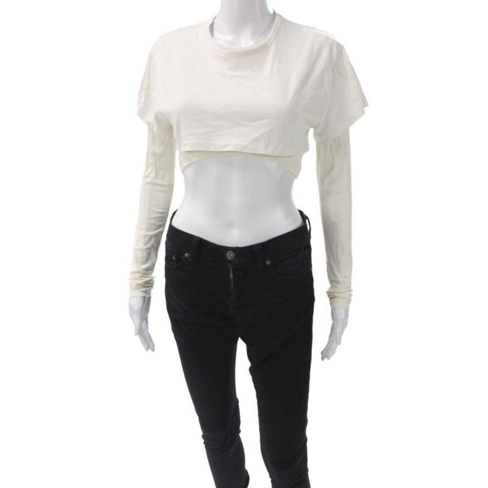 Jacquemus Women Cropped T-Shirt Ivory 100% Cotton Long Sleeve Crew Neck Size S